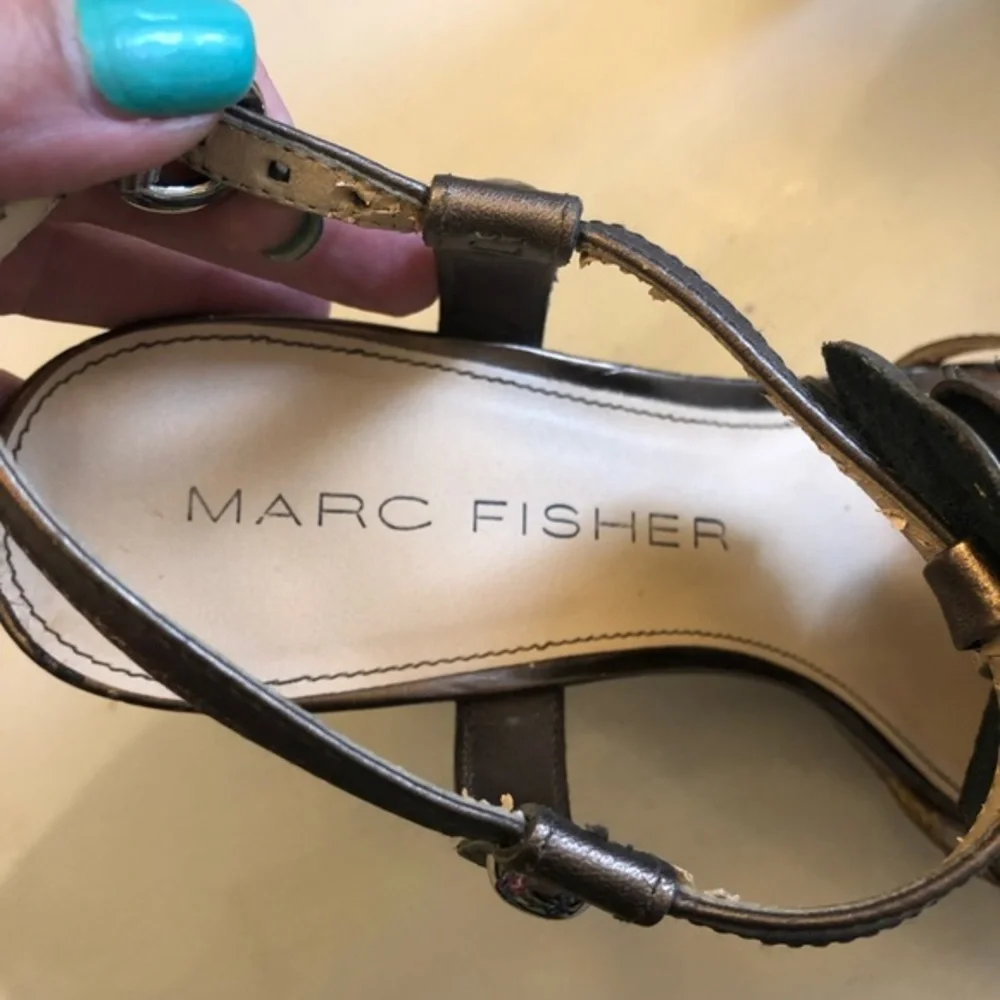 Marc Fisher‎ Bronze Floral Cork Heels